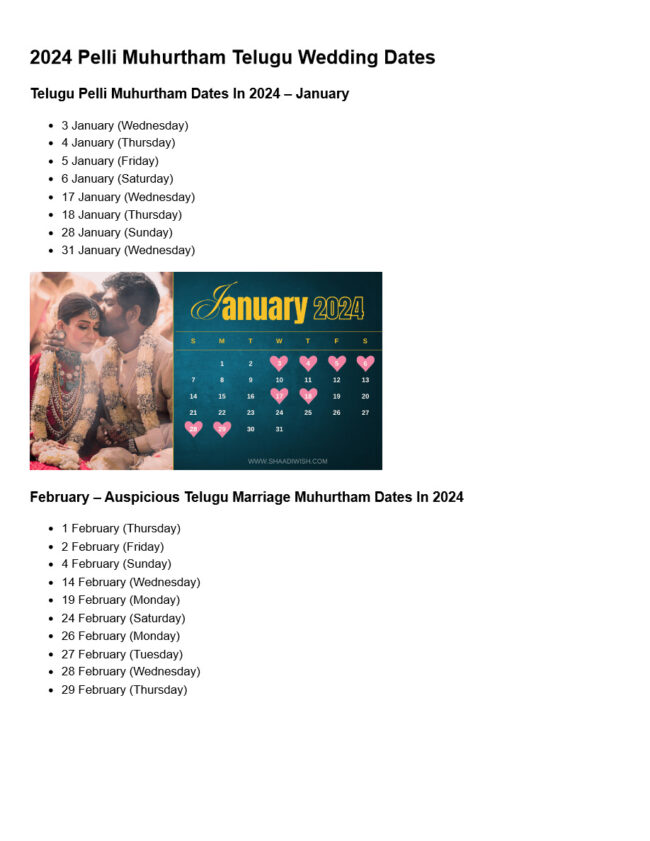 2024 Pelli Muhurtham Dates Telugu PDF